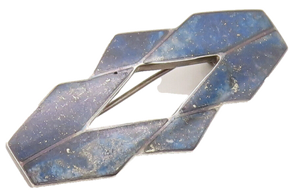 925 Sterling Silver Vintage Brooch Pin Designer Brutalist Blue Enameled BP10612
