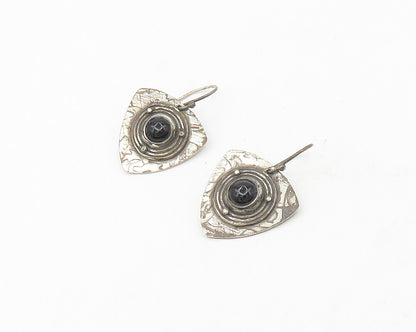 925 Sterling Silver  Vintage Cabochon Cut Black Onyx Drop Earrings  EG9390
