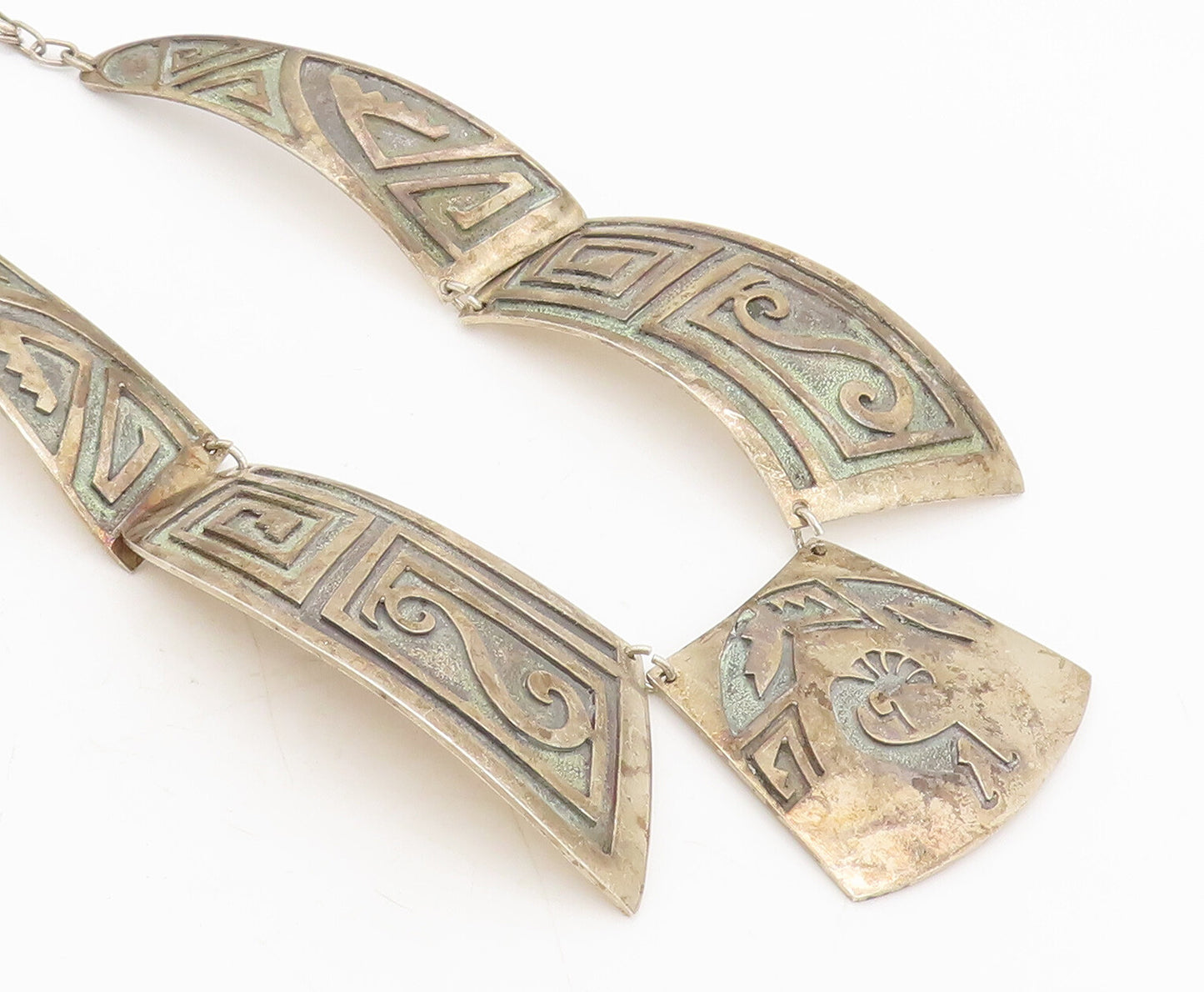 NAVAJO 925 Sterling Silver Vintage Southwestern Etched Solid Necklace NE4202