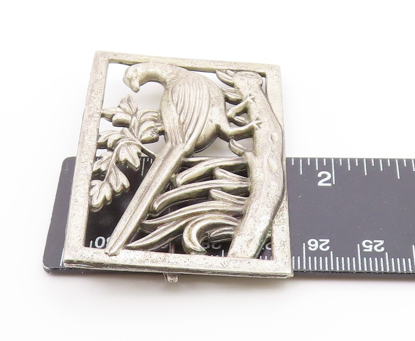 925 Sterling Silver  Vintage Long Tailed Bird Floral Motif Brooch Pin  BP6267