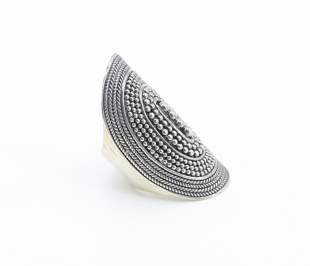 925 Sterling Silver  Vintage Wheat Detail Full Finger Band Ring Sz 5  RG8100