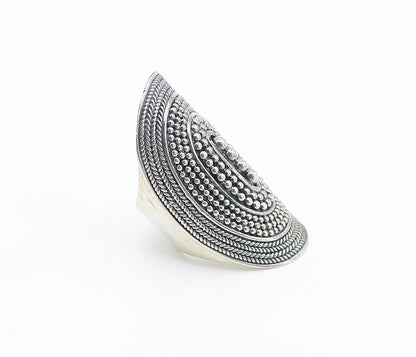 925 Sterling Silver  Vintage Wheat Detail Full Finger Band Ring Sz 5  RG8100