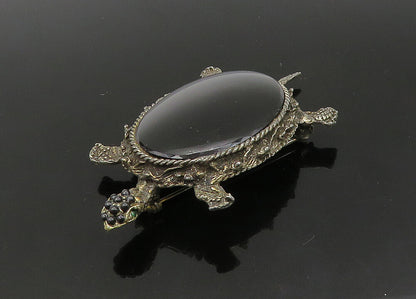 925 Sterling Silver  Vintage Black Onyx Sea Turtle Motif Brooch Pin  BP8924