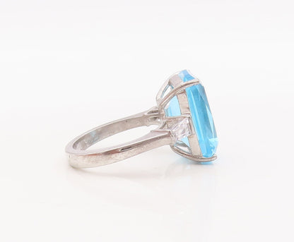 925 Sterling Silver Vintage Ring Minimalist Rectangle Blue Topaz  Sz 6  RG29344