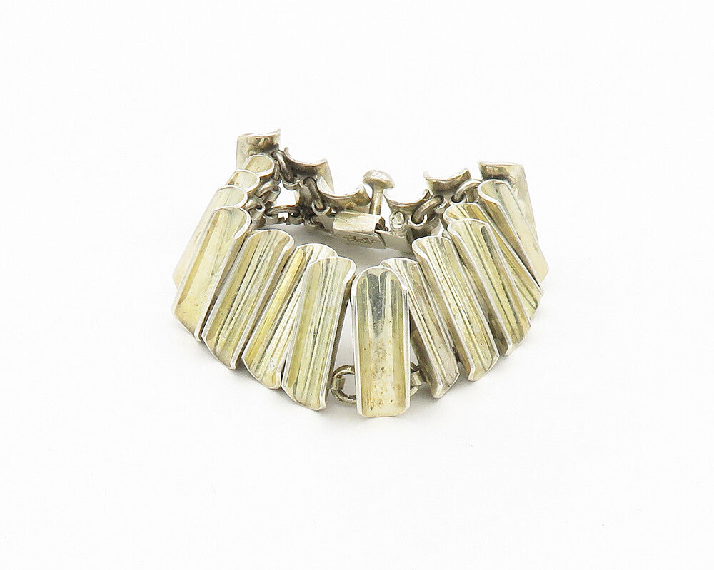 MEXICO 925 Sterling Silver  Vintage Shiny Concave Link Chain Bracelet  BT7096