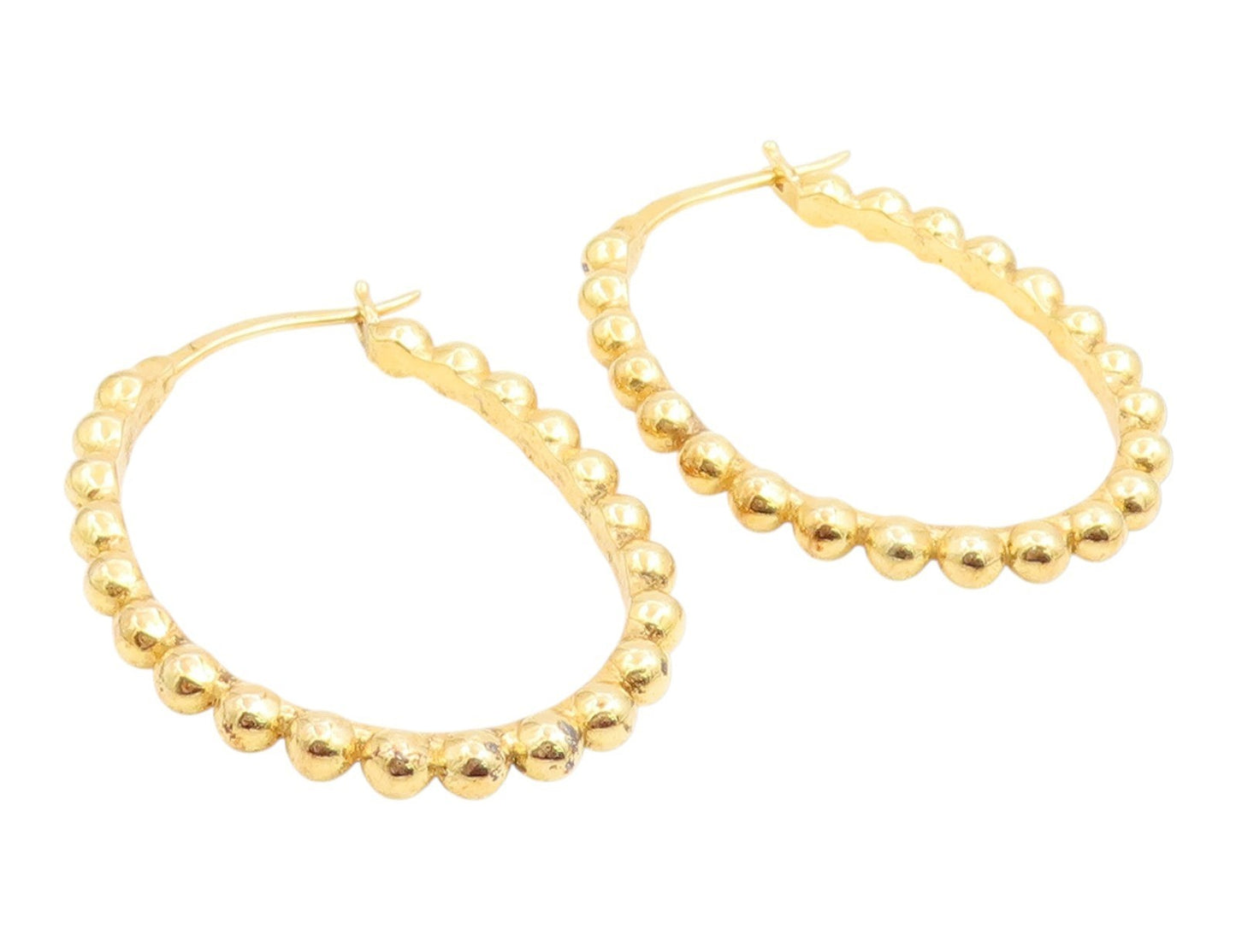 925 Sterling Silver Vintage Earrings Gold Plated Classic Beaded Hoop  EG14239