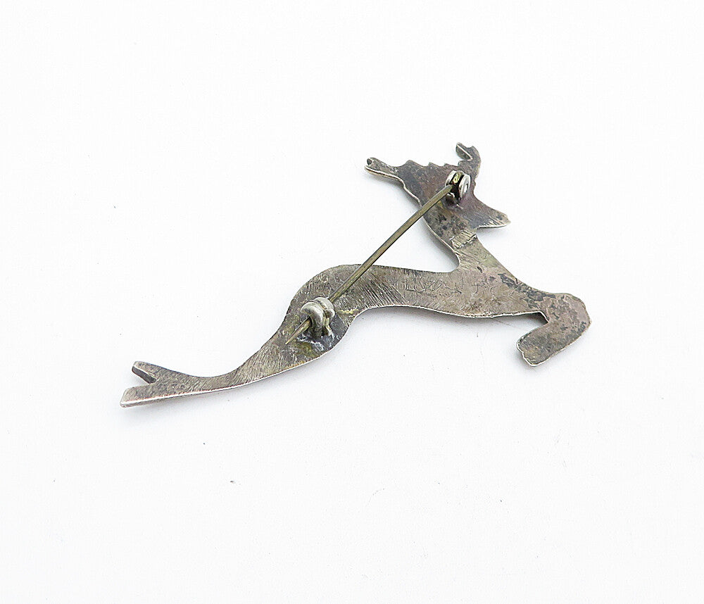 NAVAJO 925 Sterling Silver  Vintage Antique Prancing Deer Brooch Pin  BP1585