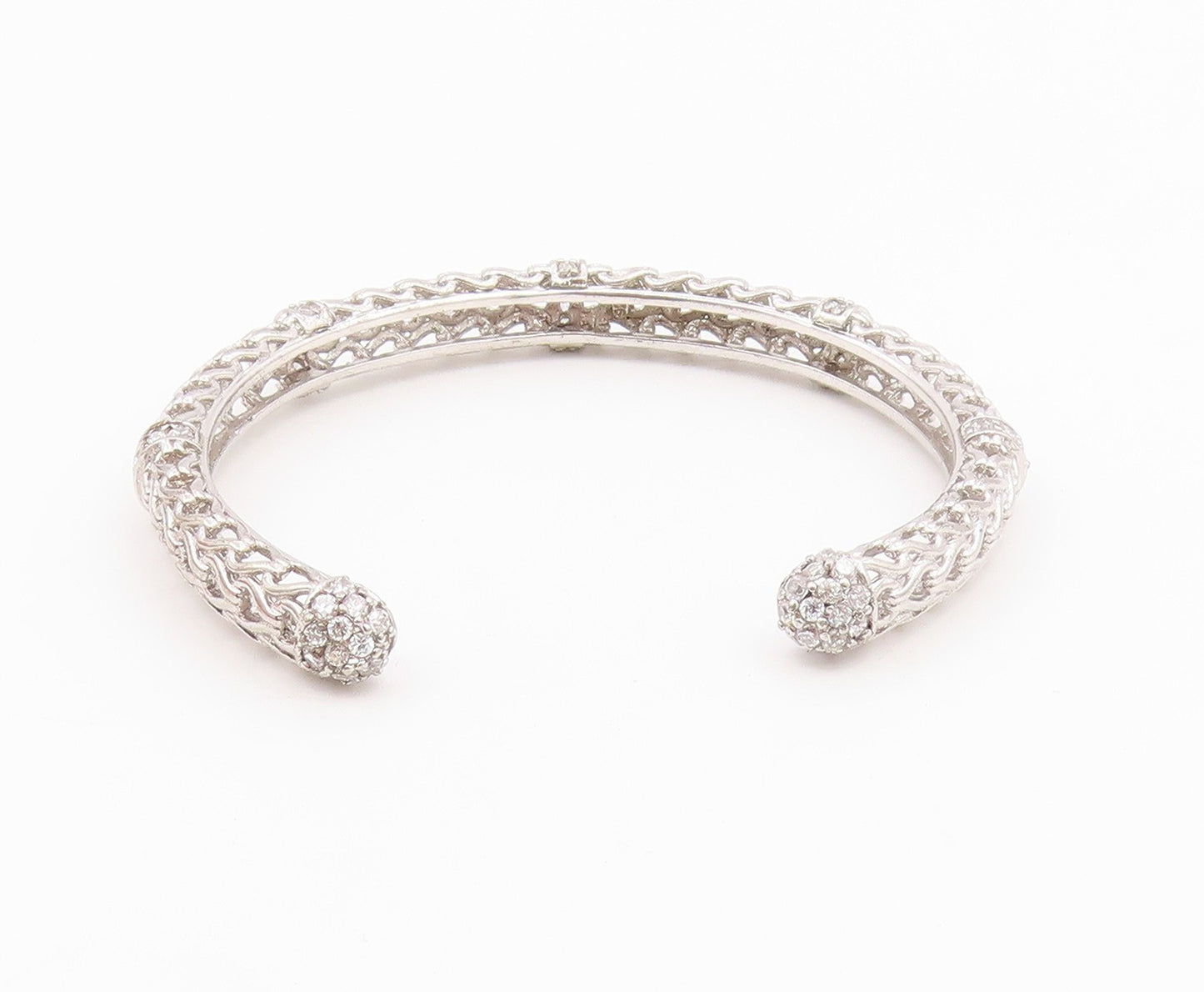 925 Sterling Silver  Vintage Elegant 3D Loop Carved CZ Bracelet  BT10008