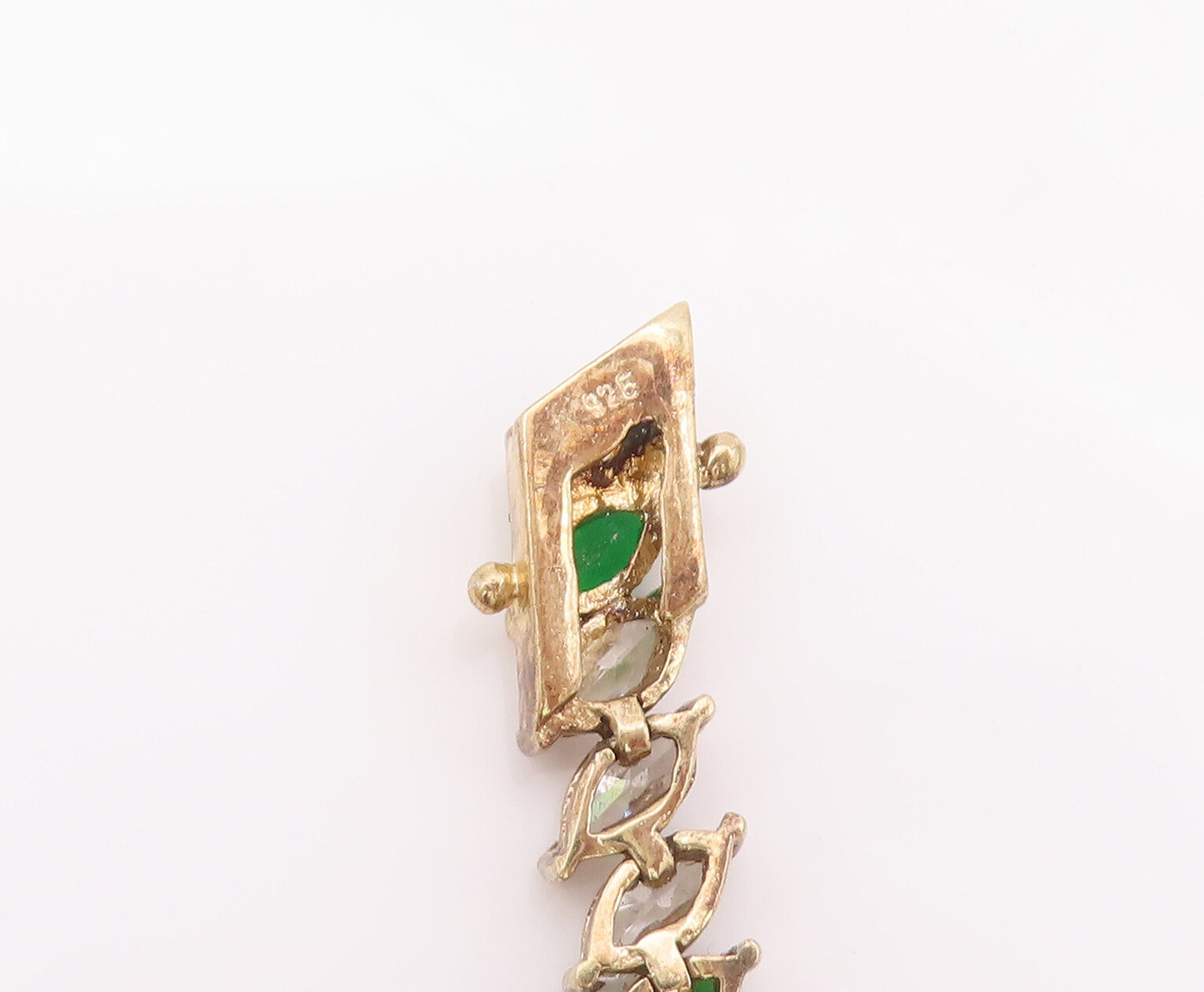 925 Sterling Silver Vintage Bracelet Marquise Cut Green White CZ  BT10430
