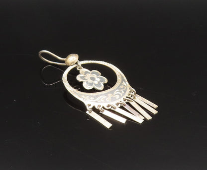 EAST EUROPE 925 Silver  Vintage Open Circle Floral Dangle Earrings  EG11943