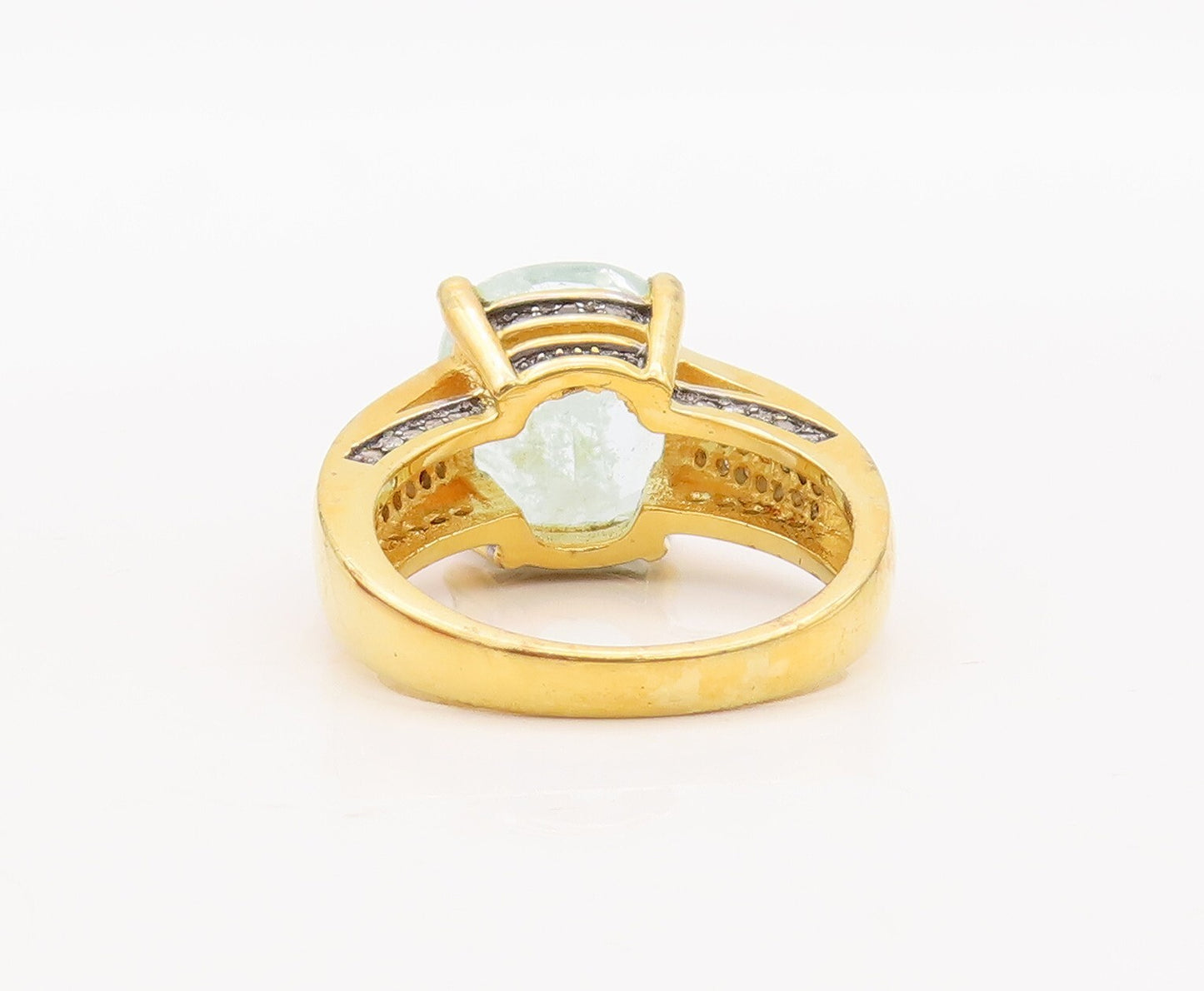 925 Sterling Silver Vintage Ring Gold Plated Diamonds & Gemstone Sz 8 RG29340