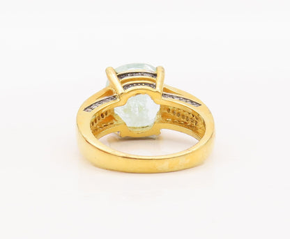 925 Sterling Silver Vintage Ring Gold Plated Diamonds & Gemstone Sz 8 RG29340