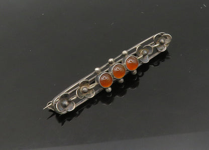 EUROPEAN 925 Silver  Vintage Cabochon Carnelian Floral Brooch Pin  BP8557
