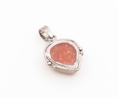 925 Sterling Silver Vintage Pendant Crushed Gemstone Teardrop Charm  PT26593