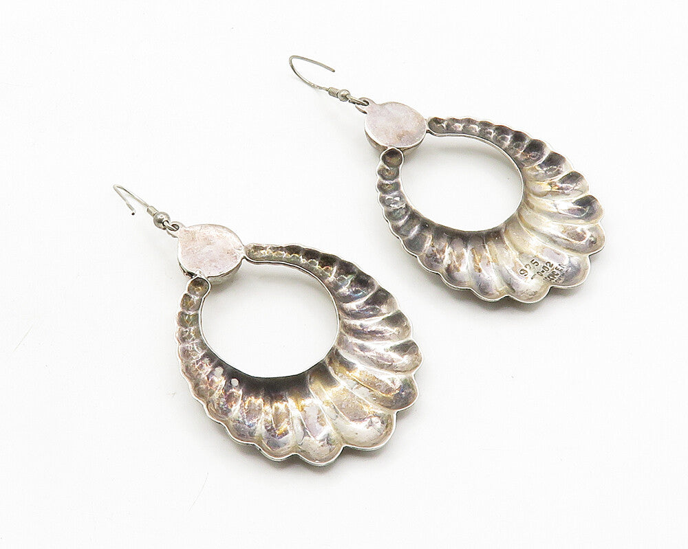 MEXICO 925 Sterling Silver  Vintage Dark Tone Fluted Dangle Earrings  EG5455