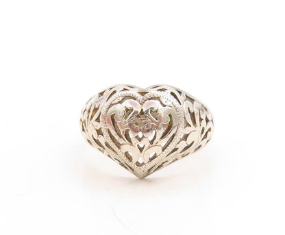 925 Sterling Silver Vintage Ring Designer Swirly Heart Design  Sz 9.5  RG31648