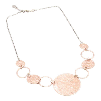 925 Silver  Vintage Rose Plated Graduated Textured Circle Necklace  NE3852