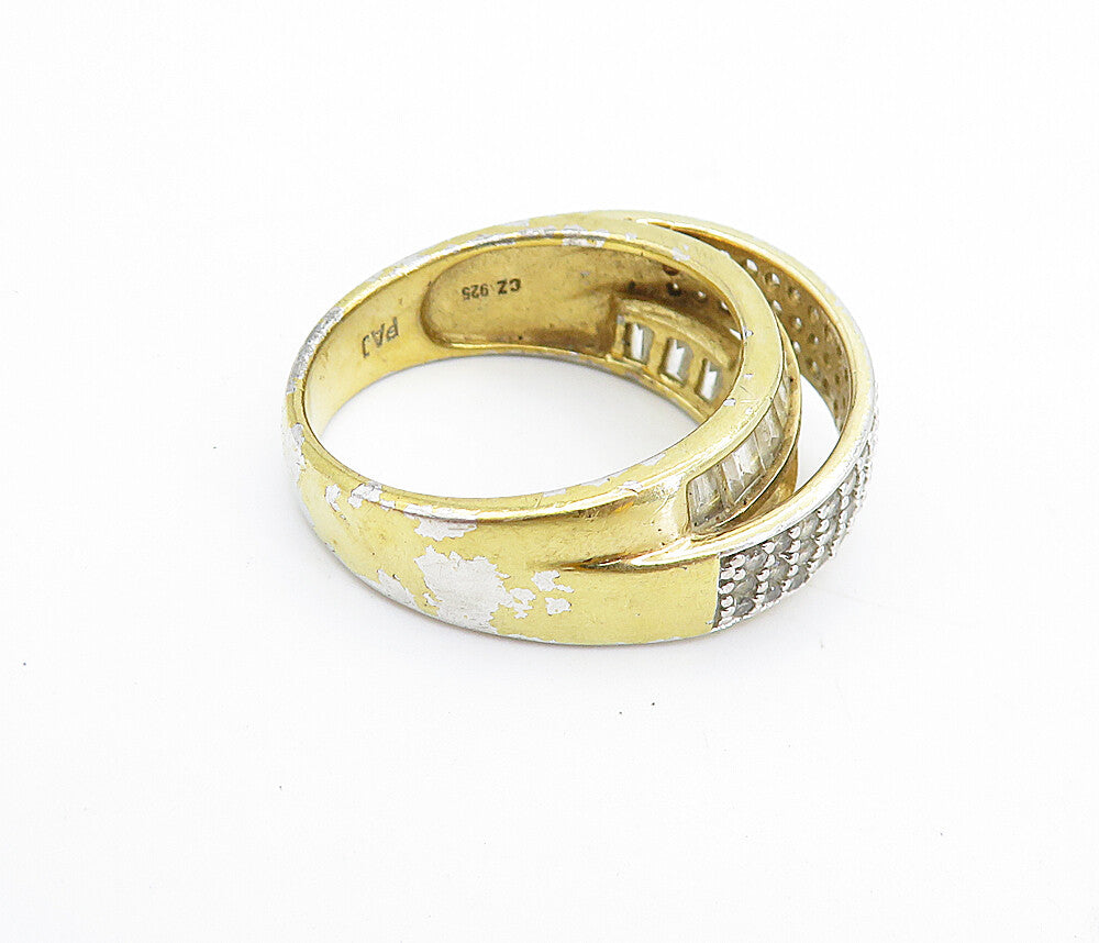 925 Sterling Silver  Vintage Topaz Gold Plated Round Band Ring Sz 10  RG7514