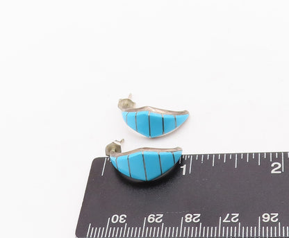 925 Sterling Silver Vintage Earrings NAVAJO ZUNI Blue Turquoise Inlay  EG13120