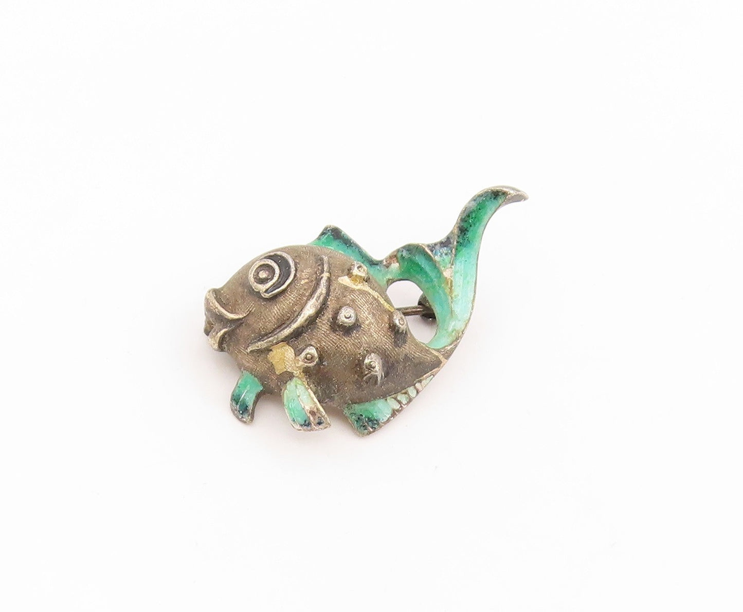 925 Sterling Silver Vintage Brooch Pin GERMANY Enamel Happy Fish Charm  BP12415