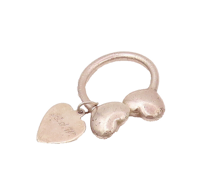 925 Silver  Vintage C Shaped Solid Love Heart & Dangling Heart Keychain TR3490