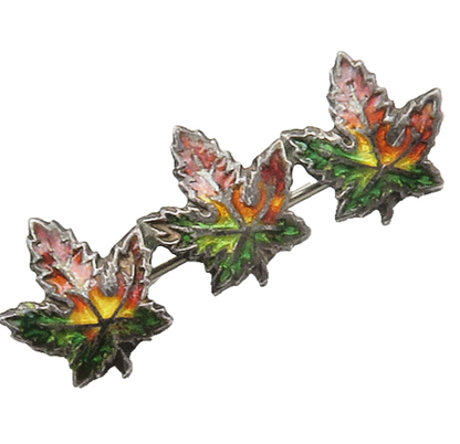 PGS 925 Sterling Silver  Vintage Enamel Autumn Maple Leaves Brooch Pin  BP6680