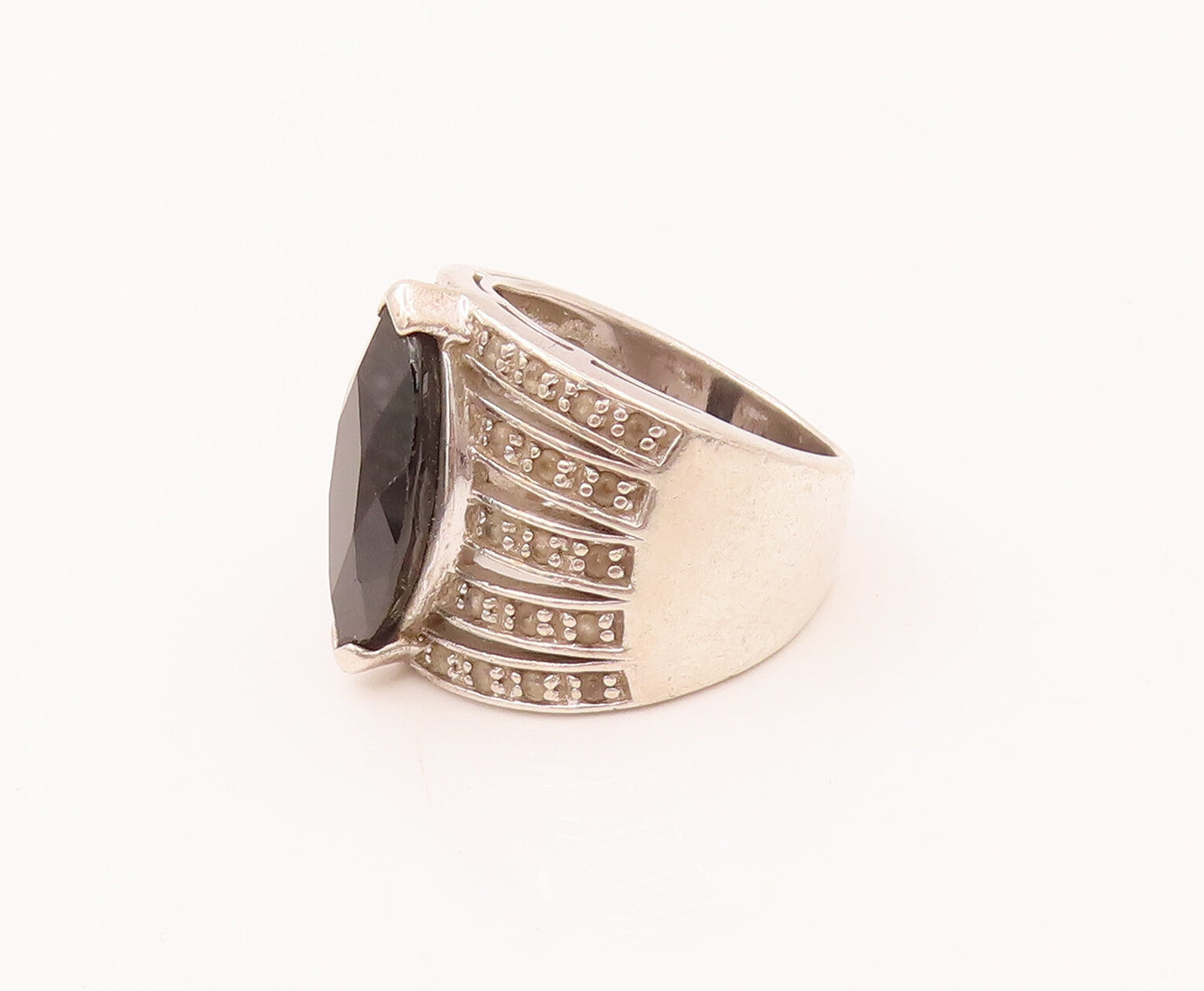 925 Sterling Silver  Vintage Marquise Cut Topaz & Spinel Ring Sz 7  RG26599