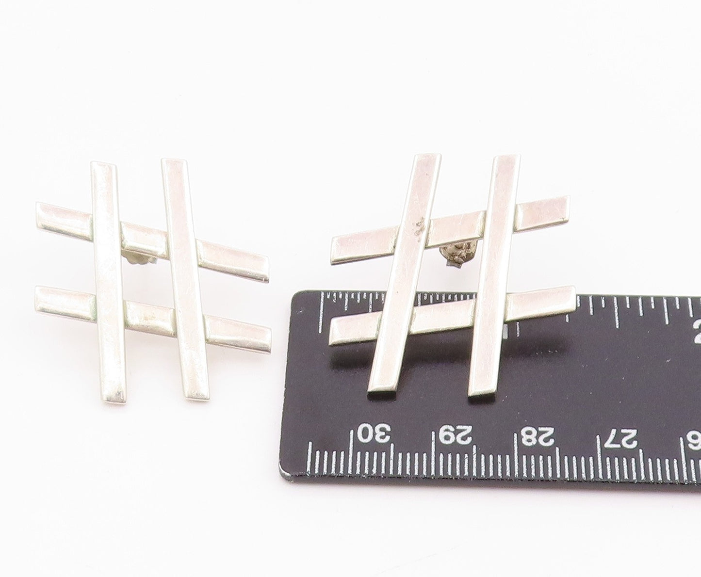 925 Sterling Silver Vintage Earrings MEXICO Tic Tac Toe Hashtag Stud  EG14257