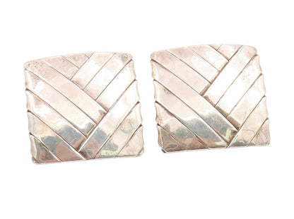 14k Gold & 925 Sterling Silver Vintage Earrings OFIESH Basket Weave Stud EG14062