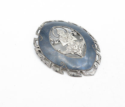 SIAM 925 Sterling Silver  Vintage Niello Dancer Open Design Brooch Pin  BP1968