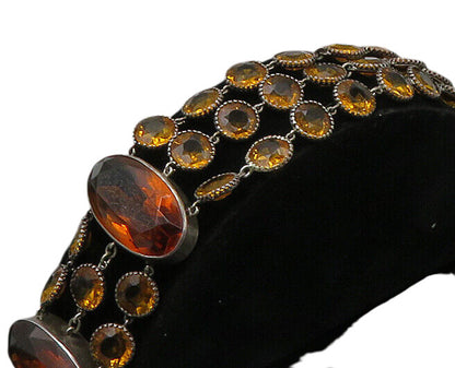 925 Sterling Silver Vintage Citrine Multi Strand Chain Bracelet BT8870