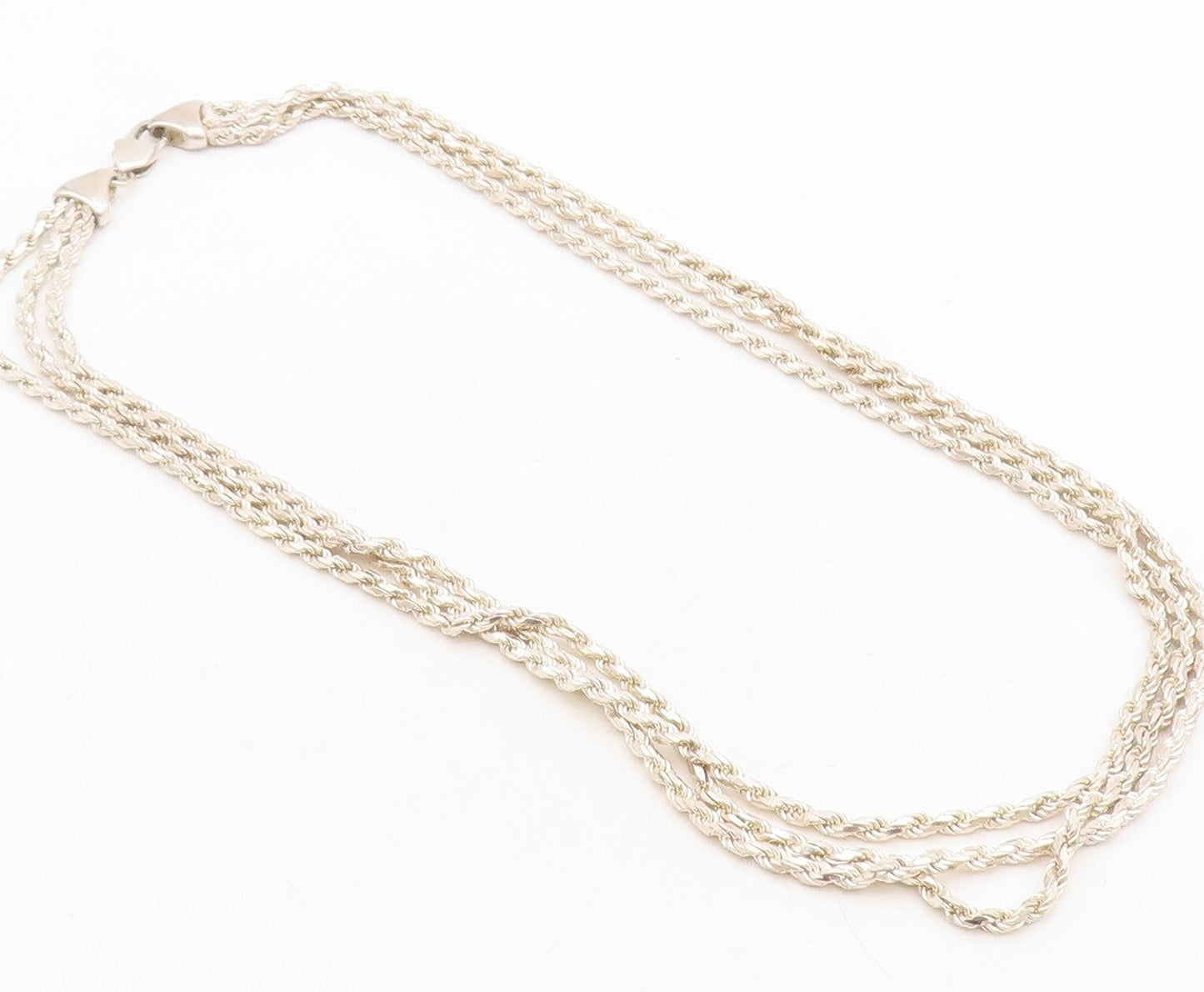 925 Sterling Silver Vintage Necklace Modernist Carved Twisted Chain  NE4335