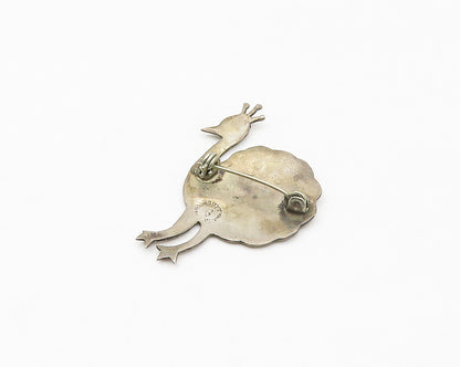 MEXICO 925 Sterling Silver  Vintage Abalone Shell Peacock Brooch Pin  BP6878