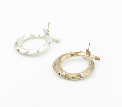 925 Sterling Silver  Vintage Shiny Looped Modernist Drop Earrings  EG8627