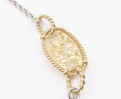 925 Sterling Silver Vintage Necklace Two Tone Floral Filigree Y Drop  NE4940