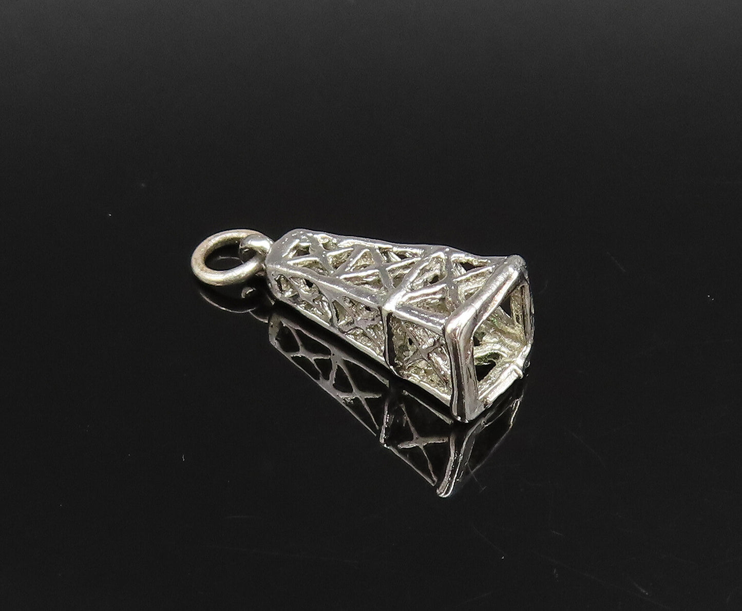 925 Sterling Silver  Vintage Openwork Tower Motif Cone Shaped Pendant  PT21682