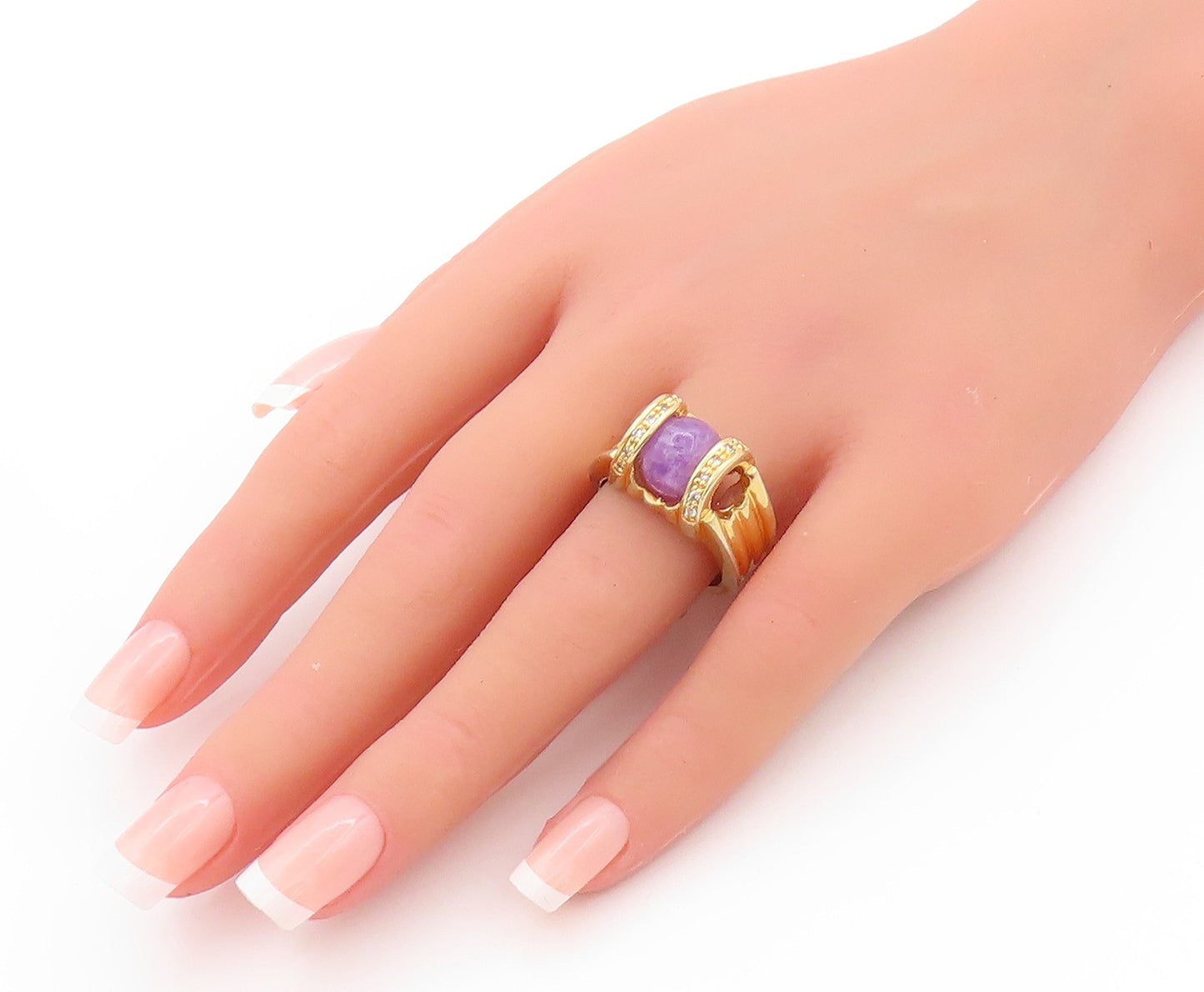 925 Sterling Silver Vintage Ring Gold Plated Designer Amethyst CZ  Sz 9  RG32818