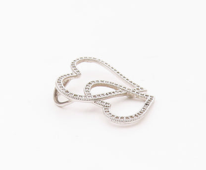 925 Sterling Silver  Shiny Genuine Diamonds Double Love Heart Pendant  PT8009