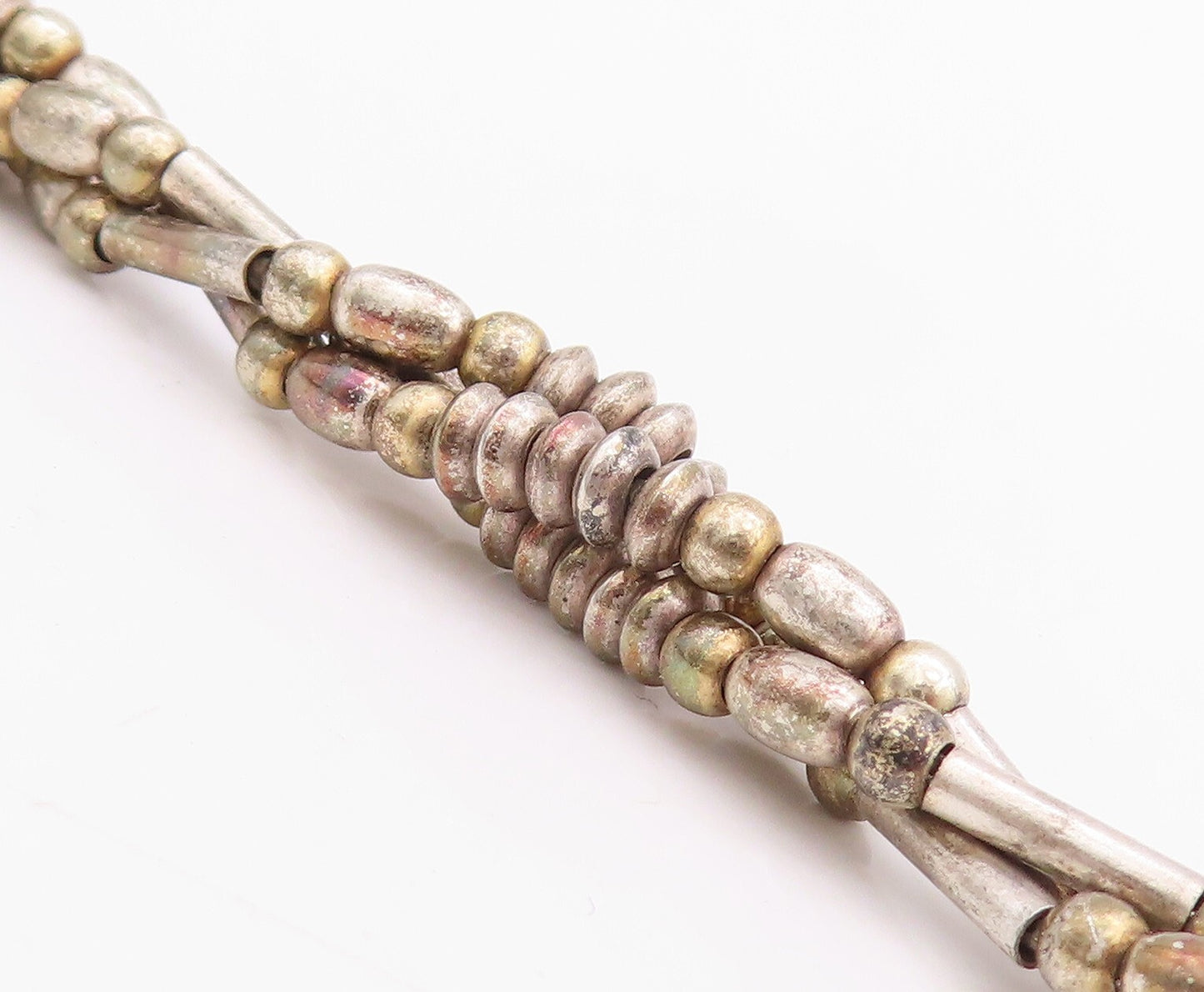 925 Sterling Silver Vintage Necklace Solid Twisted Beaded Chains  NE4328