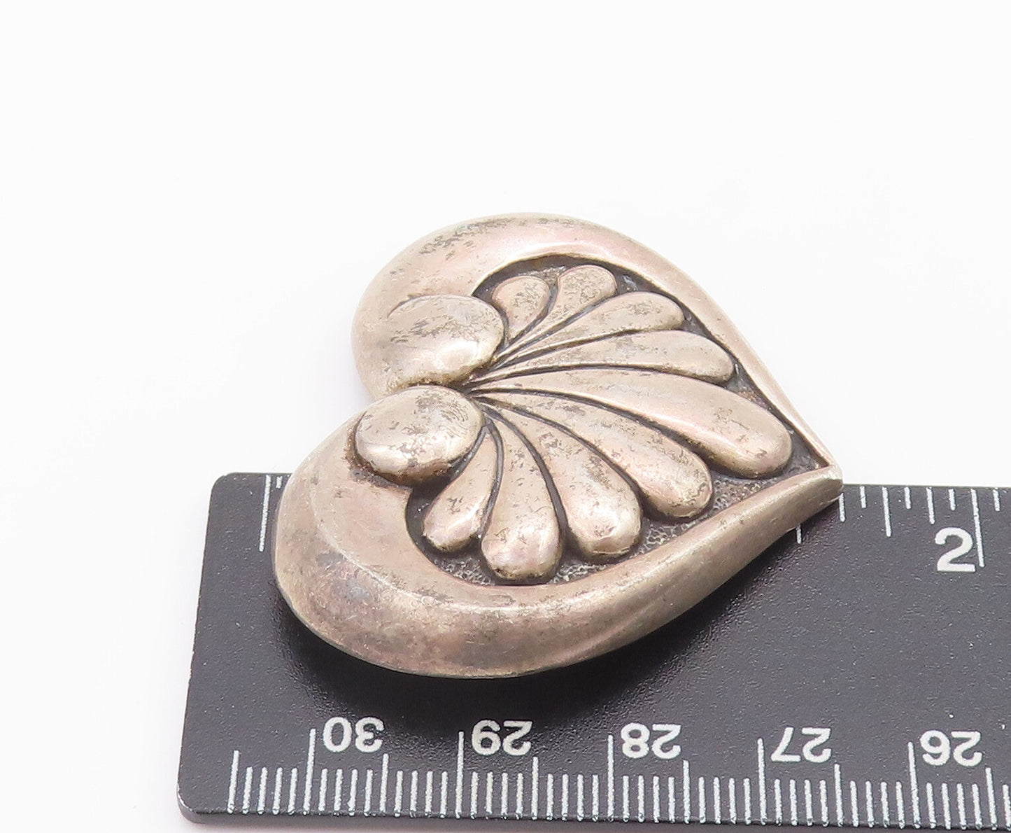 925 Sterling Silver Vintage Brooch Pin Swirly Carved Puffed Loved Heart  BP10648