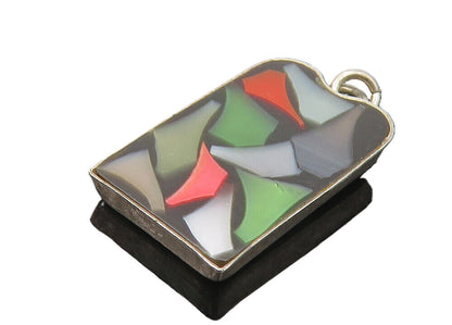 ISRAEL 925 Sterling Silver  Vintage Mother Of Pearl Mosaic Pendant  PT8862