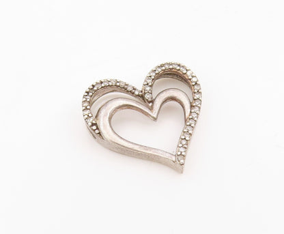 925 Sterling Silver Vintage Pendant Real Diamonds Love Heart Outline  PT25479