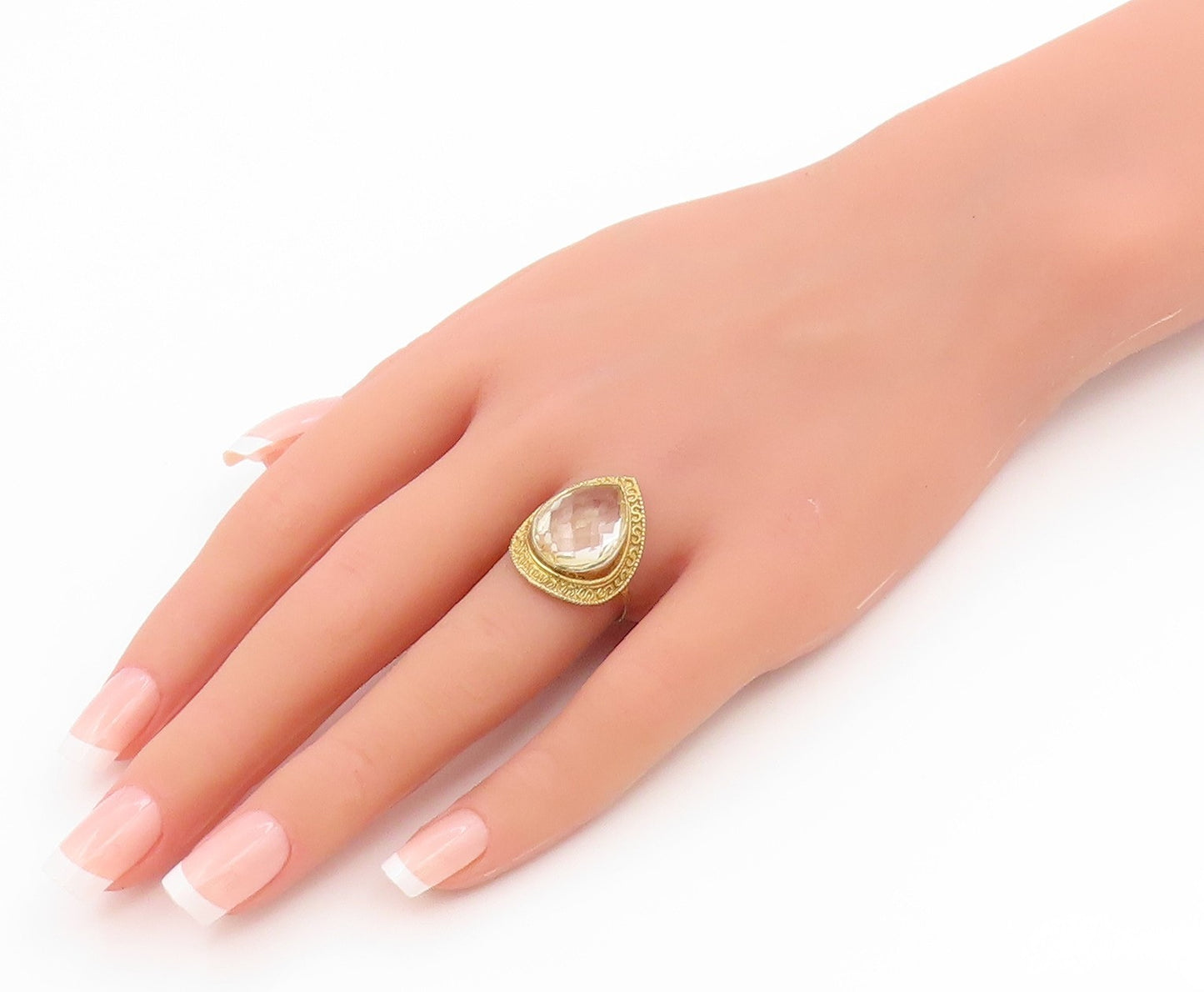 925 Sterling Silver Vintage Ring Gold Plated Faceted Quartz Band Sz 8.5 RG36079