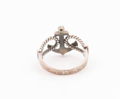 925 Sterling Silver Vintage Ring Nautical Anchor With Rope Band  Sz 6  RG35315