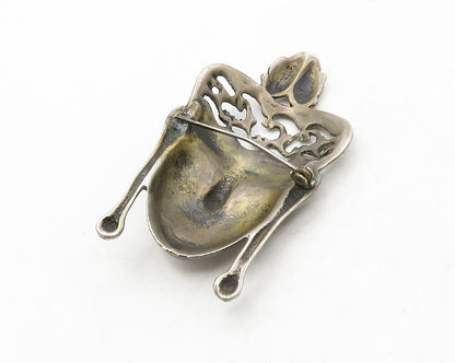 925 Sterling Silver  Vintage Antique Dark Tone Sculpted Face Brooch Pin BP5024