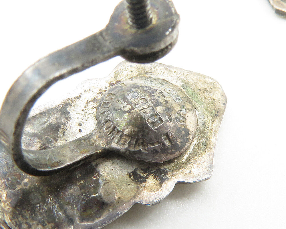 925 Sterling Silver  Vintage Antique Statue Non Pierce Dangle Earrings  EG7494