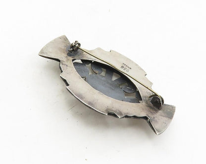 MEXICO 925 Sterling Silver  Vintage Etched Detail Cutout Brooch Pin  BP3976