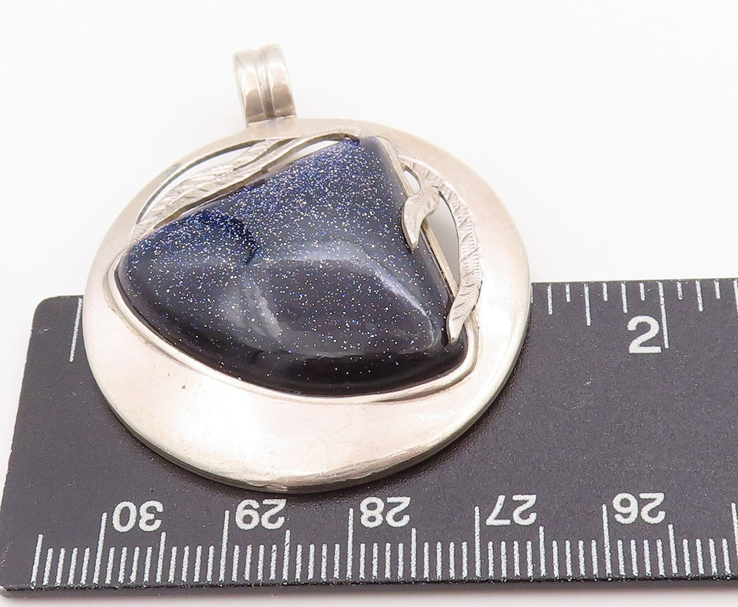 925 Sterling Silver Vintage Pendant Cabochon Triangle Goldstone   PT24460
