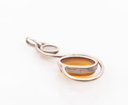 925 Sterling Silver  Cabochon Cut Amber & Moonstone Swirl Pendant  PT10774