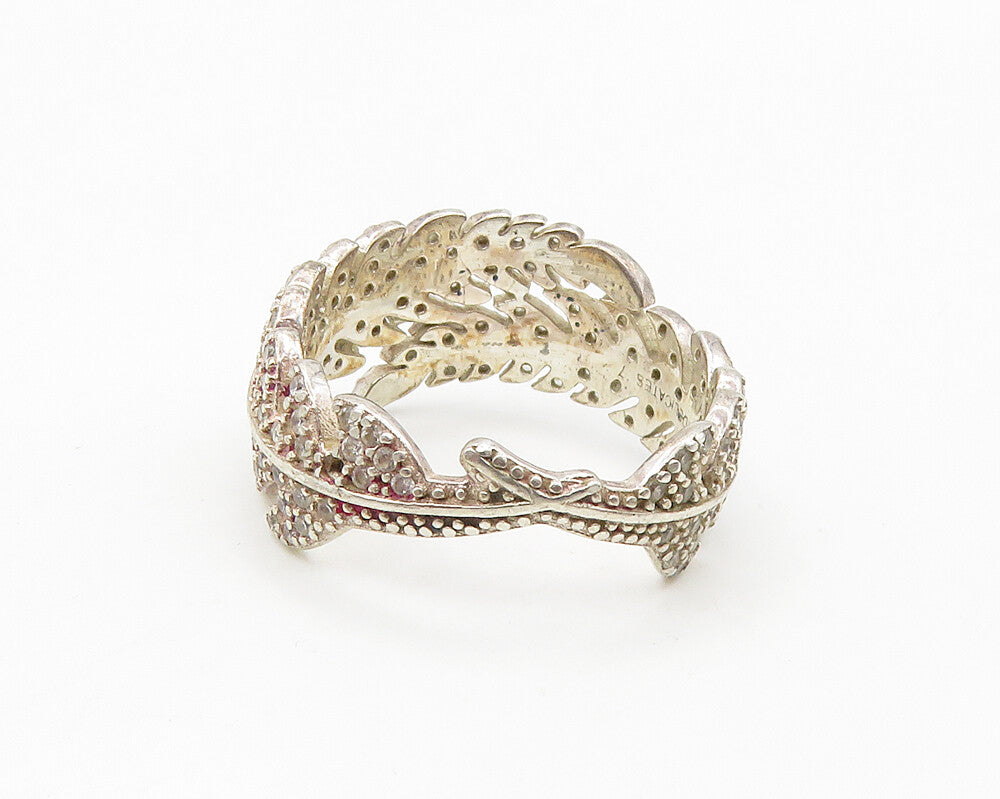 LUCKY DELICATES 925 Sterling Silver Topaz Floral Leaf Bypass Ring Sz 7  RG18249